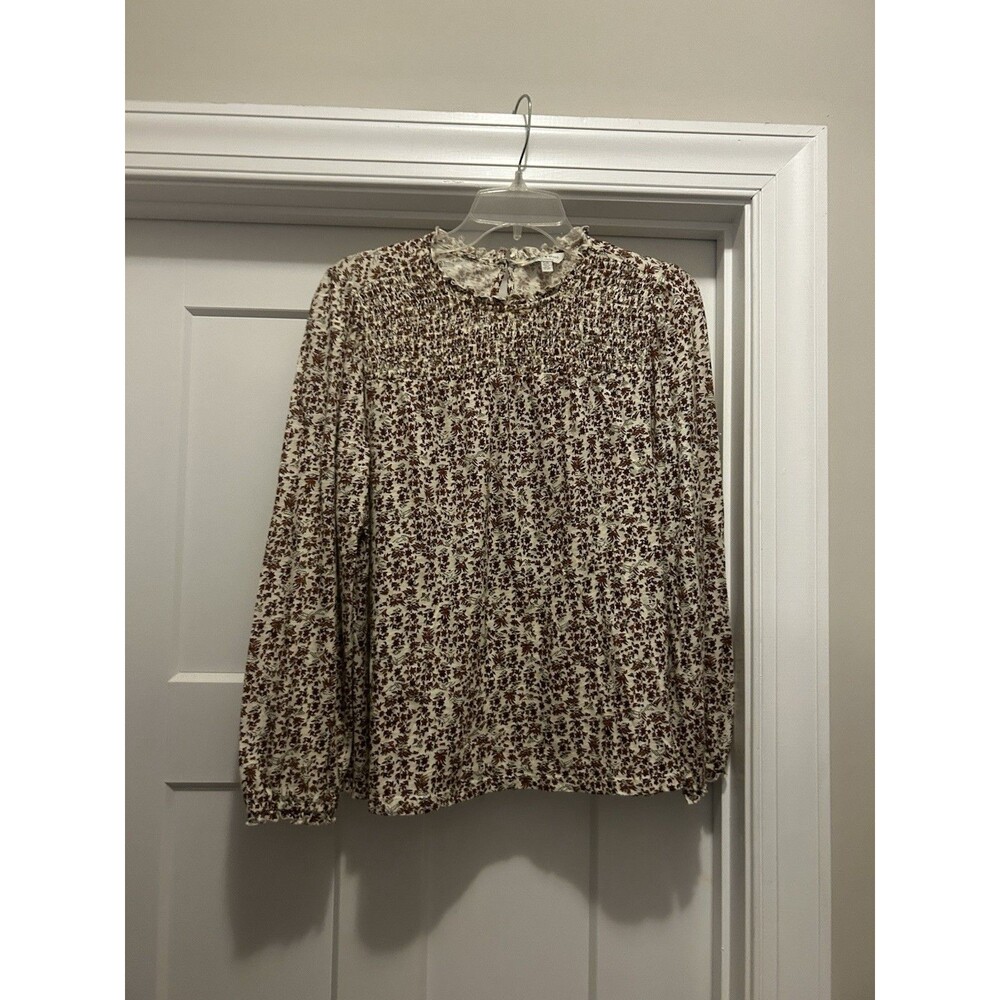 Lucky Brand Women’s Size Large 3/4 Sleeve Floral Print Blouse Smocked Boho Knit